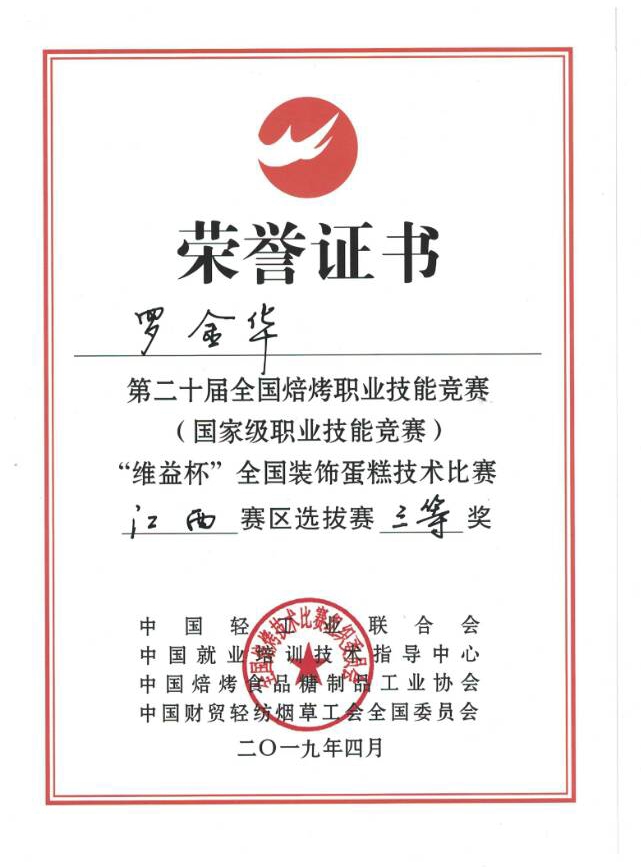 现代服务系食品专业学生在2019江西省“振兴杯”焙烤职业技能竞赛中获奖
